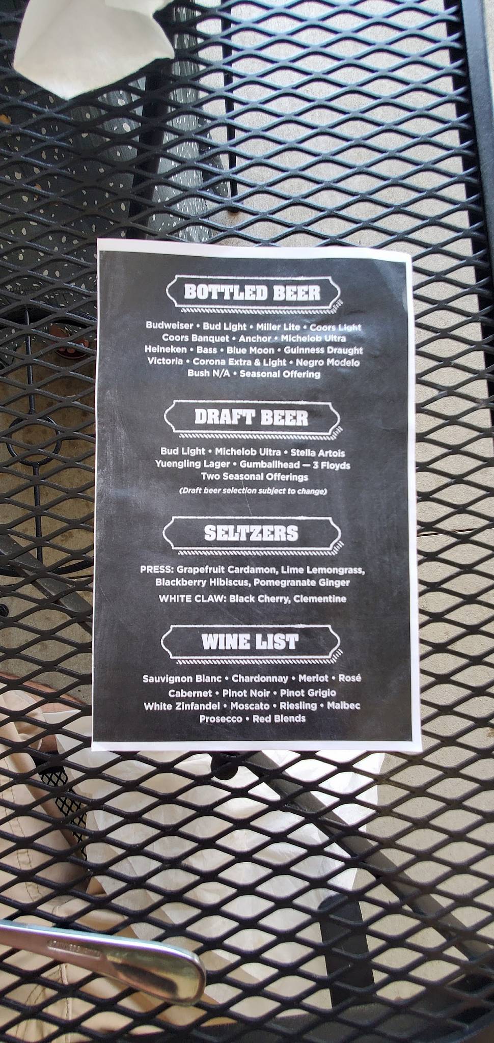 Menu at The Tin Fish restaurant, Newburgh