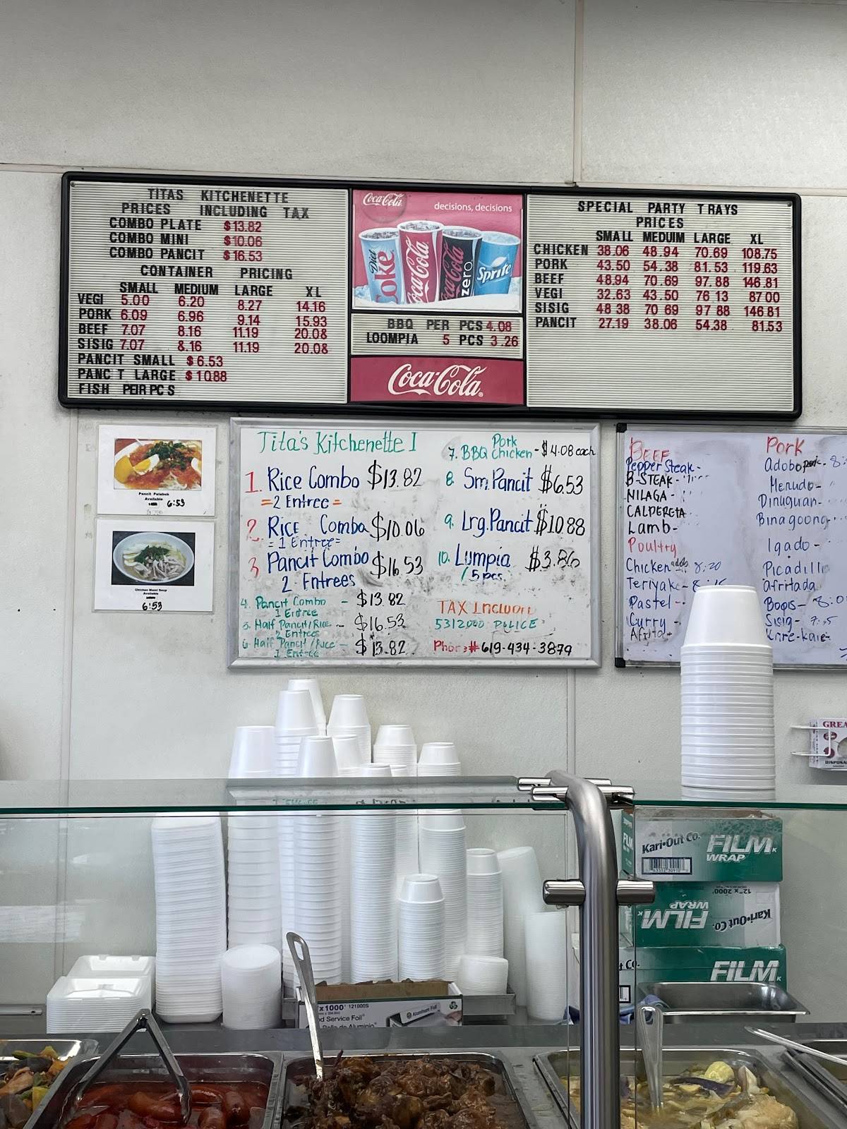 Menu at Tita's restaurant, National City