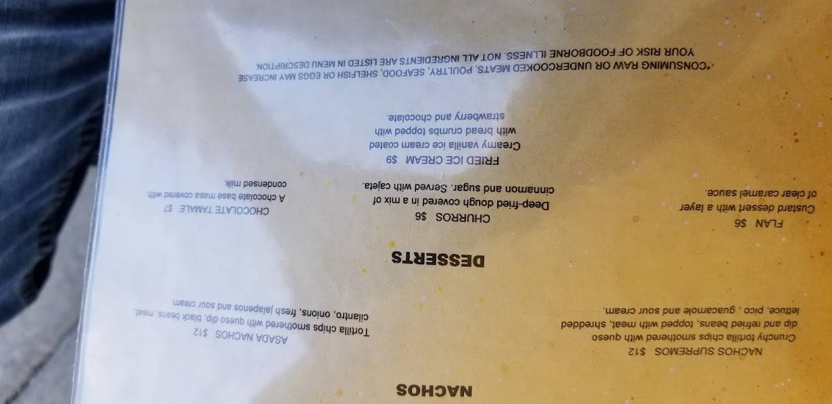 Menu at Tomatillo Authentic Mexican Flavors restaurant, Kennewick