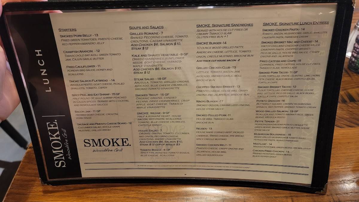 Menu at SMOKE. Woodfire Grill pub & bar, Tulsa