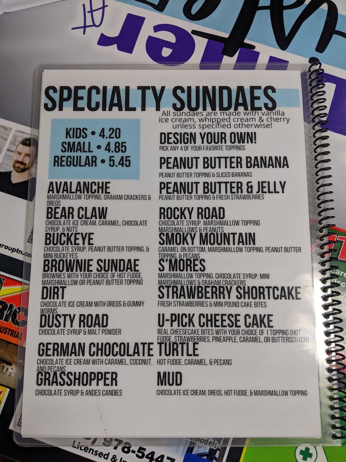 Menu at Twister's Diner restaurant, Knoxville, Washington Pike