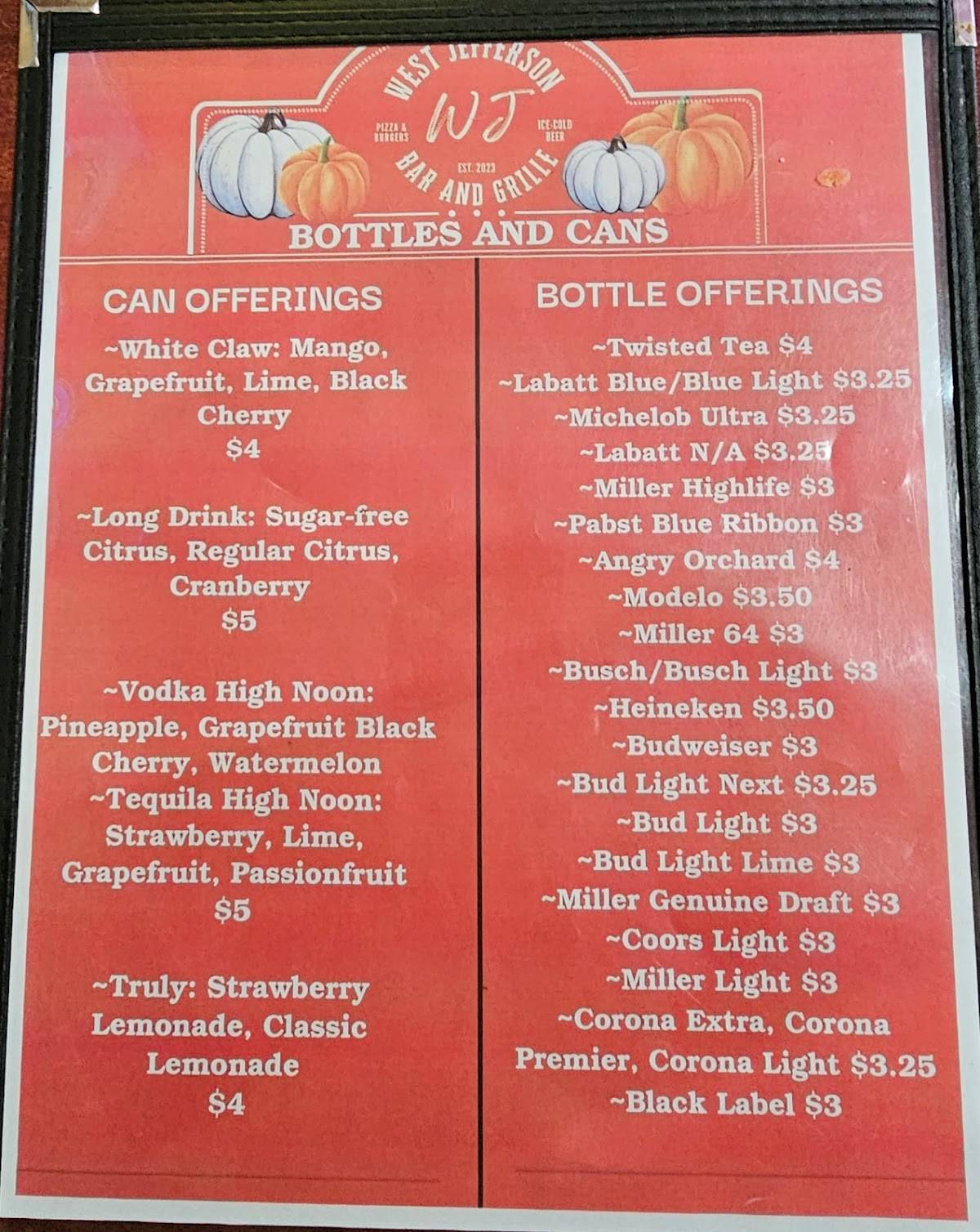 Menu at West Jefferson Bar & Grille, Rockwood, W Jefferson Ave