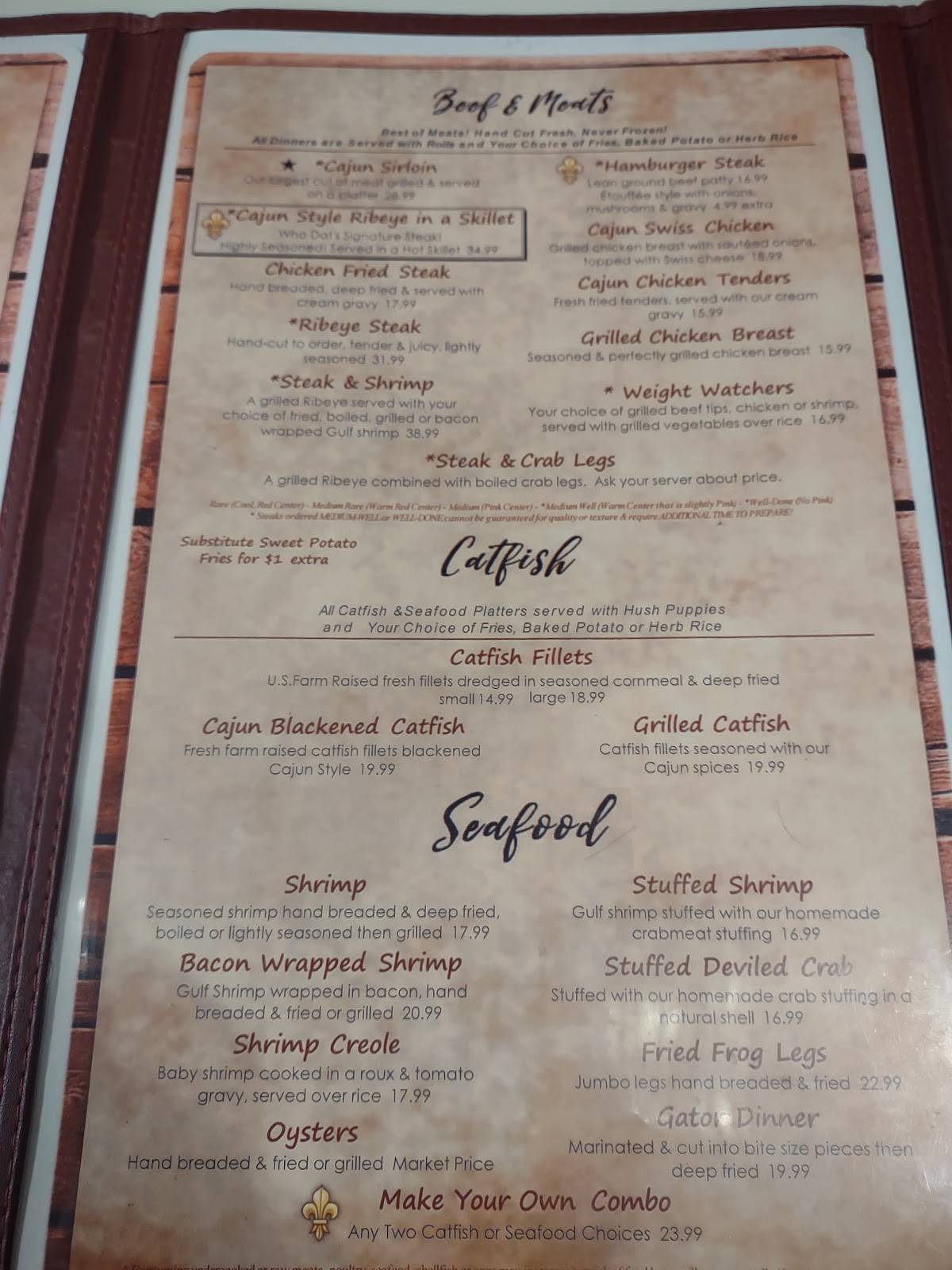 Menu at Who Dat's Cajun Restaurant, Bald Knob