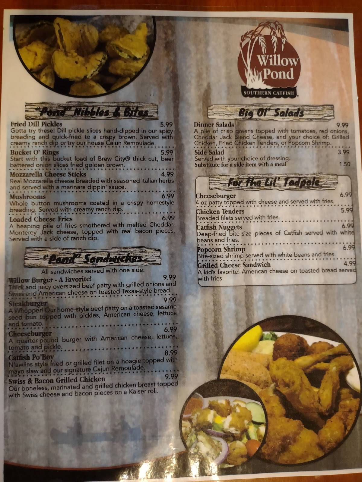 Menu at Willow Pond Catfish Restaurant, Eddyville