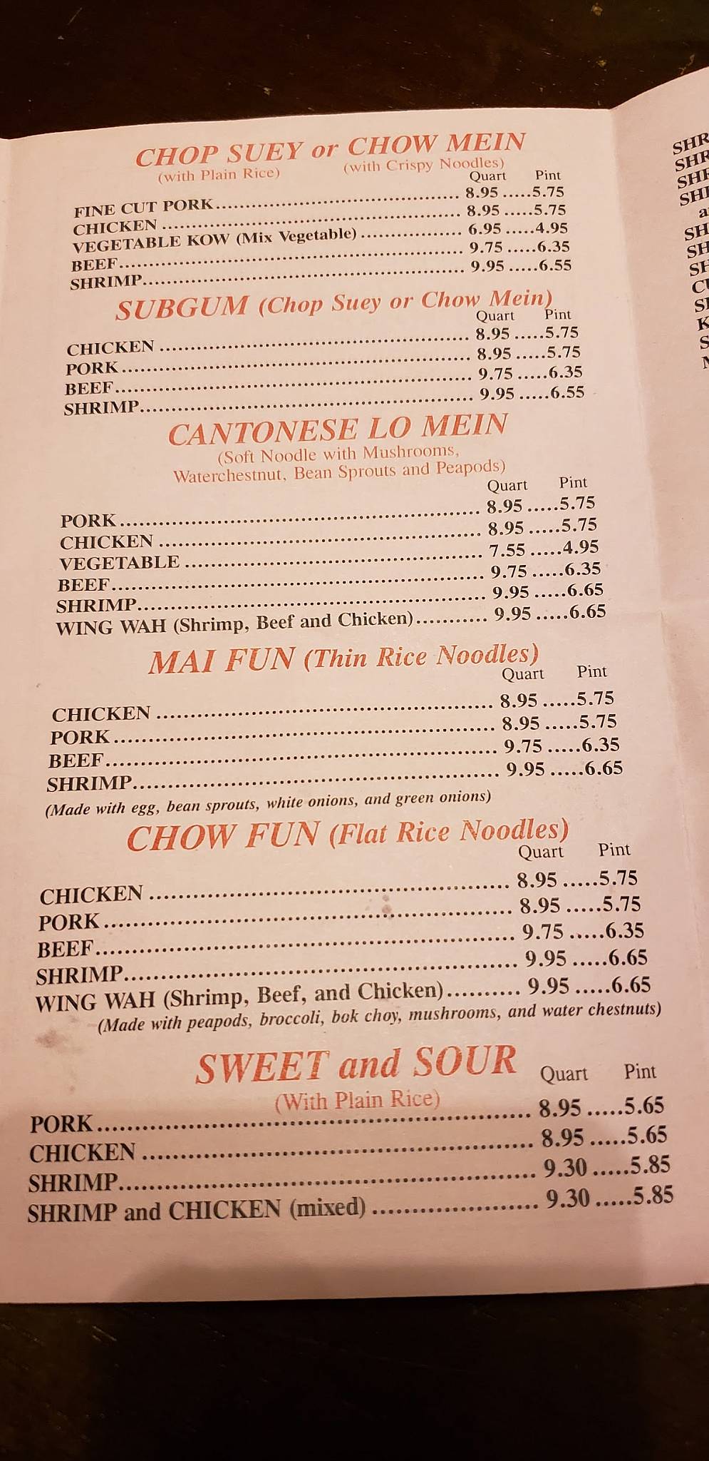 Menu at Wing Wah Restaurant, Hazel Crest, 175th St