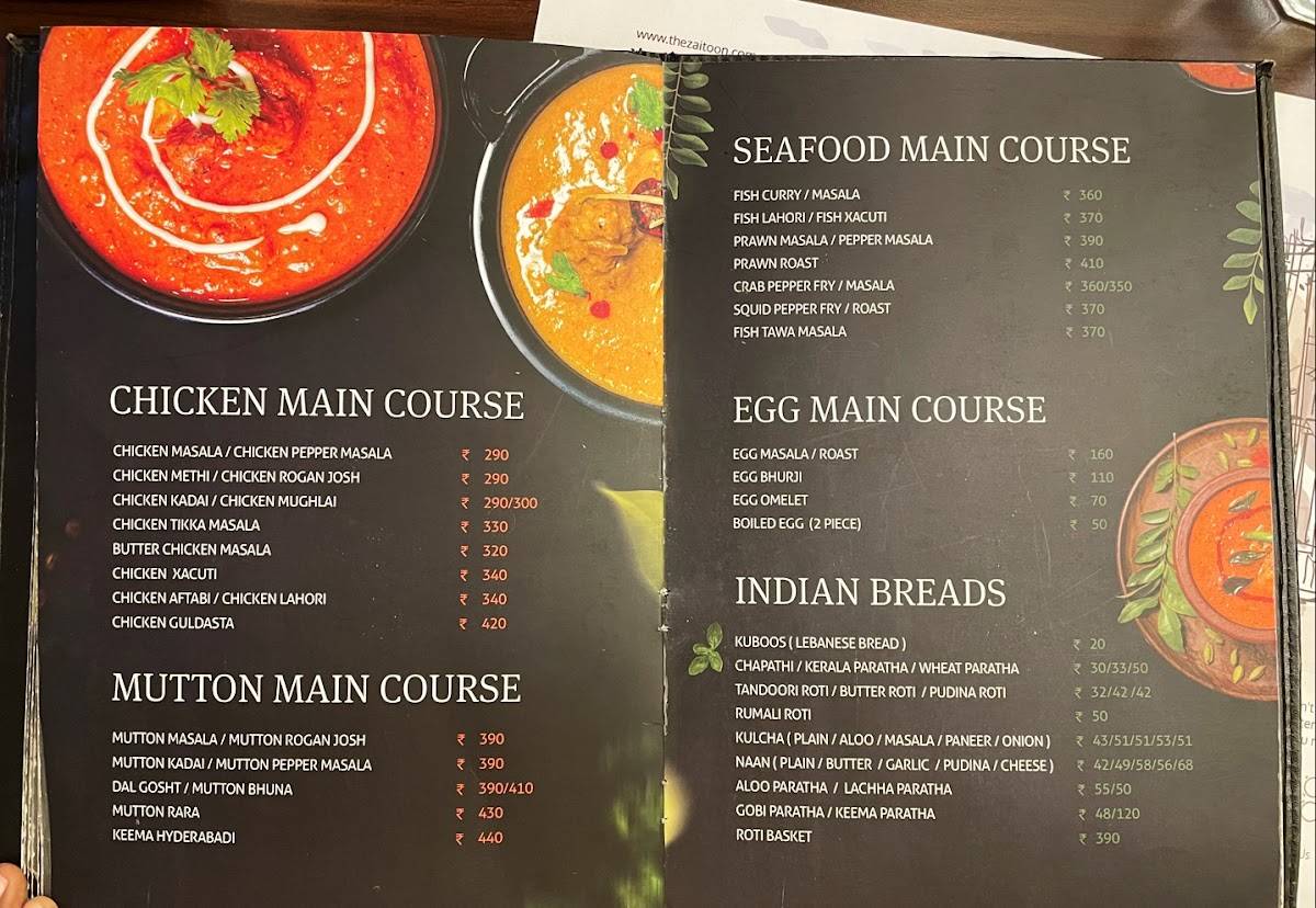 Menu at Zaitoon Restaurant, Madurai, Madurai