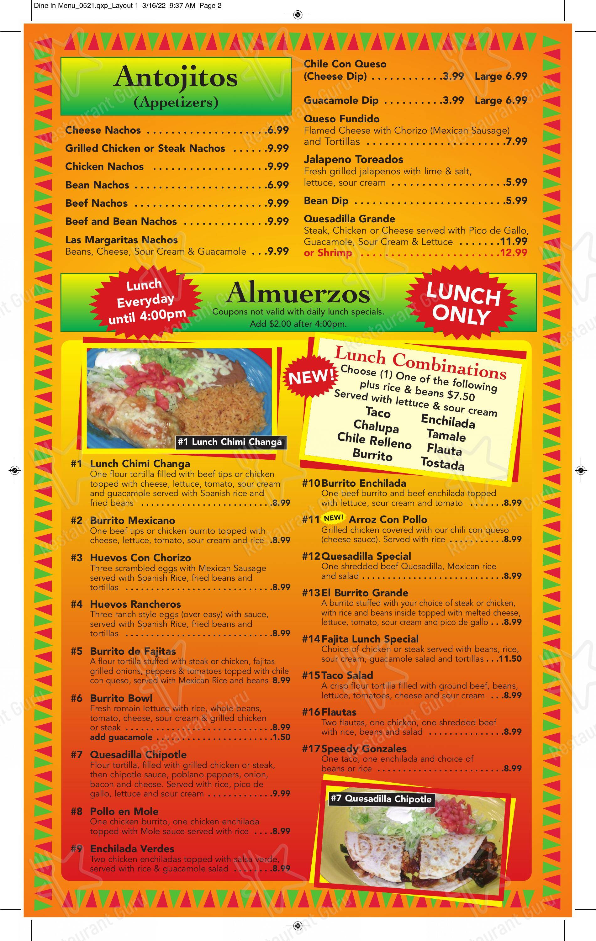 Menu at Casa Del Rio restaurant, Wadsworth