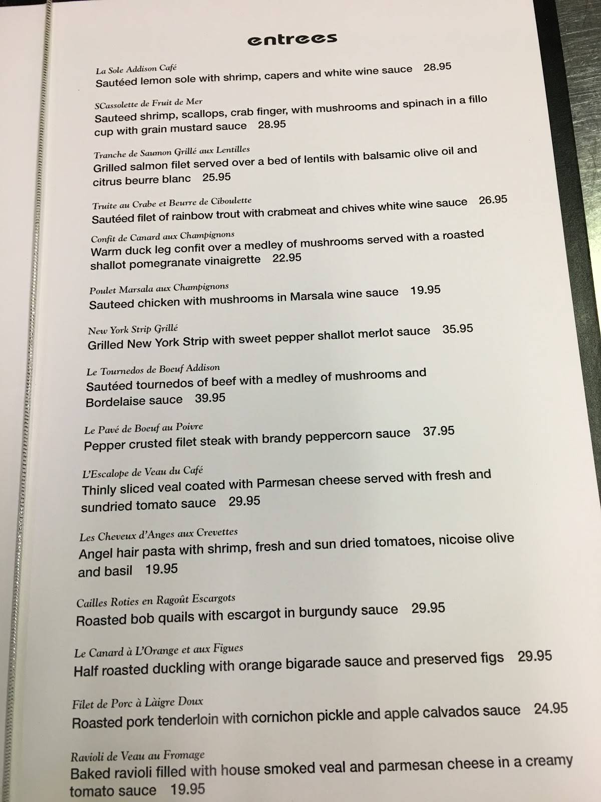 Menu at Addison CafeFrench bistro, Dallas, Belt Line Rd 108