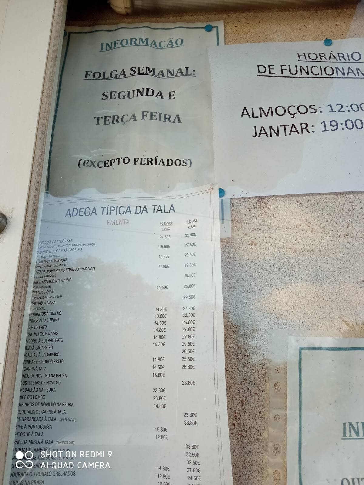 Menu em Adega Típica da Tala restaurante Sintra