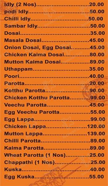 Ajantha Mess menu