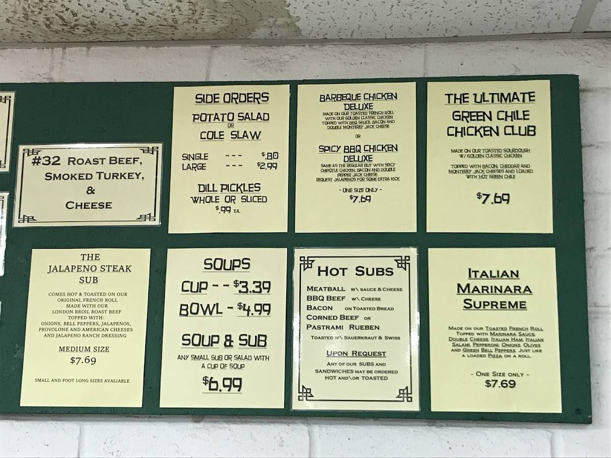 Menu at Brown Bag Deli restaurant, Alamogordo
