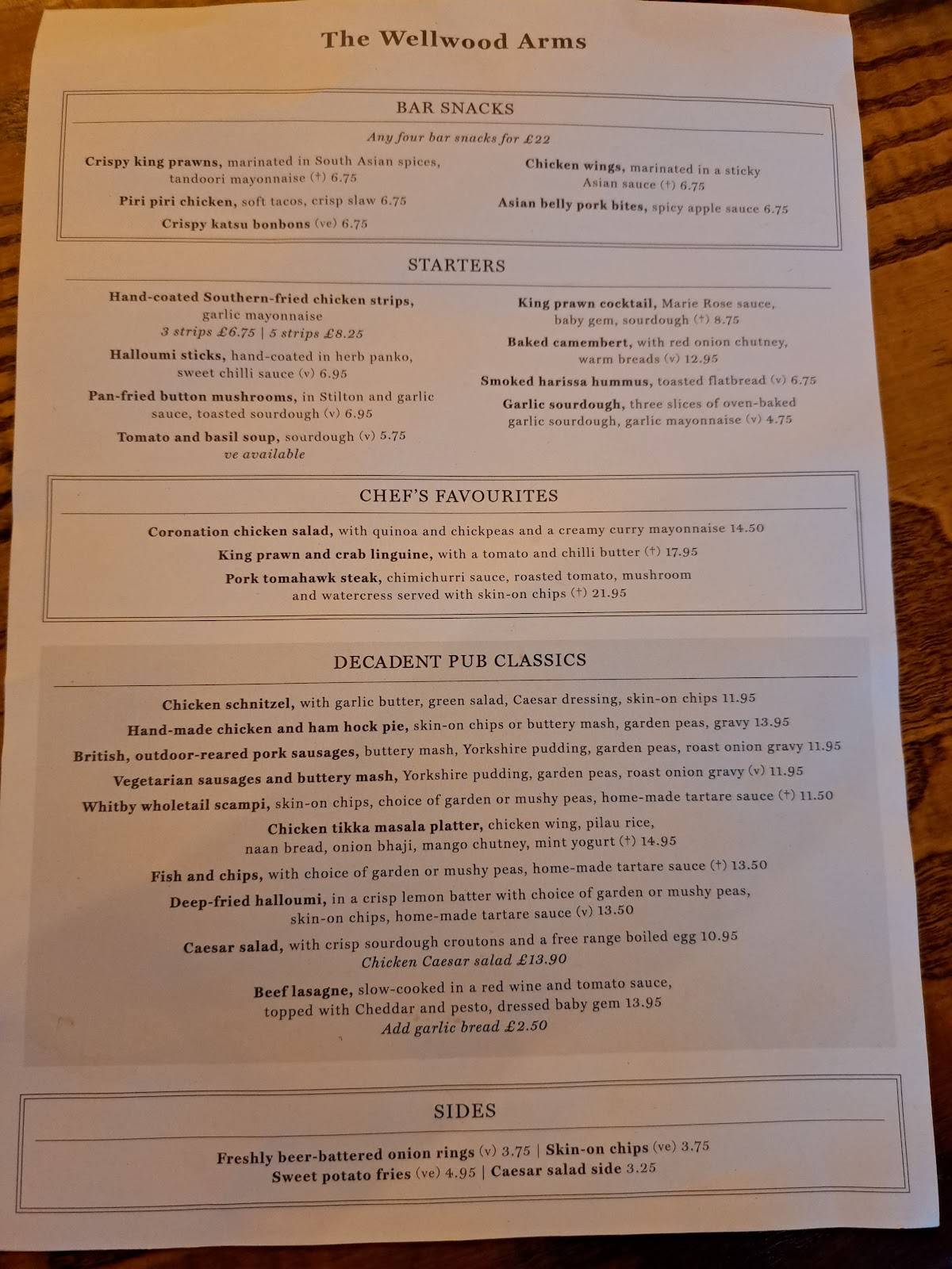 Menu at The Wellwood Arms pub & bar, Warkworth