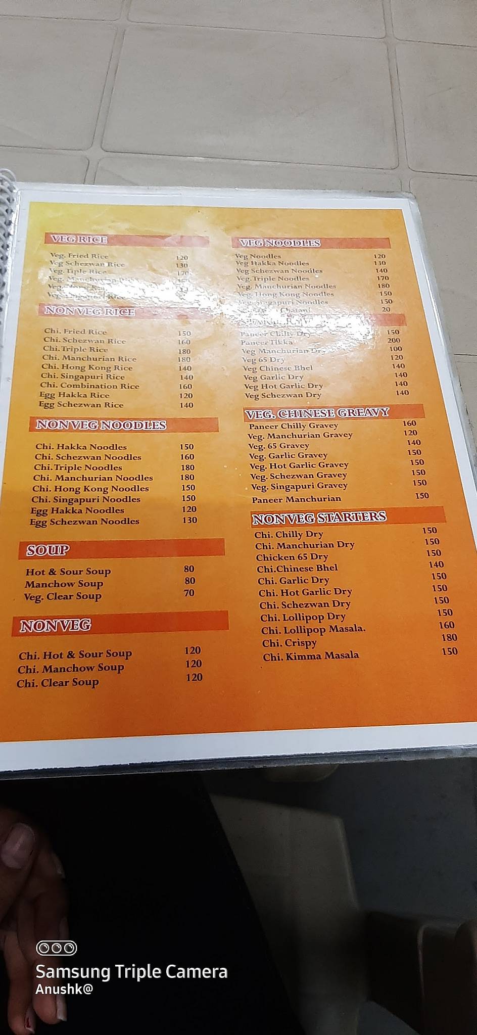 Menu at Army Canteen, Pune