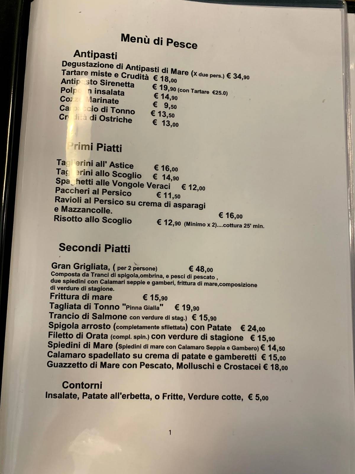 Menu Da Trattoria La Sirenetta Ristorante Assisi