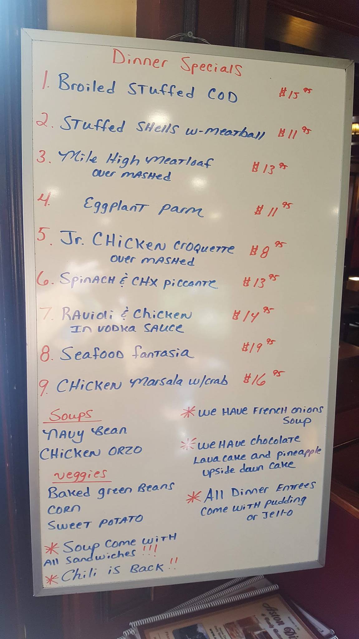 Menu at Aston Diner restaurant, Aston