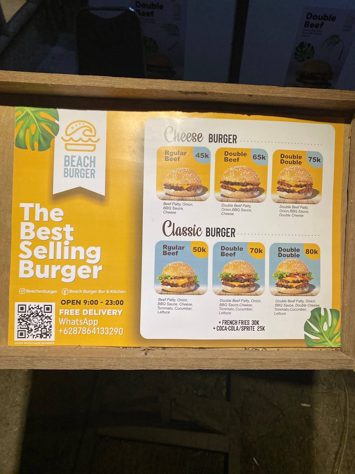 Menu at BEACH BURGER restaurant, Gili Indah