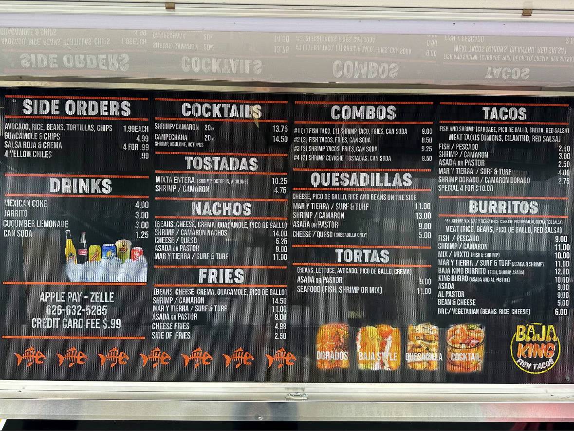 Menu at Baja King Fish Tacos restaurant, San Bernardino, 499 W Orange