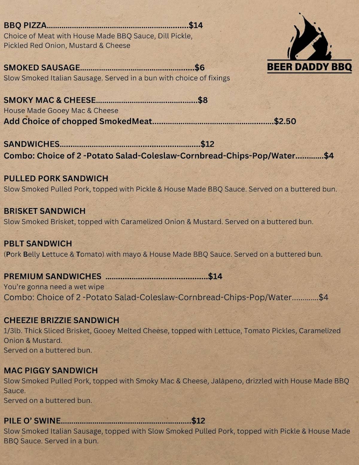 Menu at Beer Daddy BBQ, Hampton