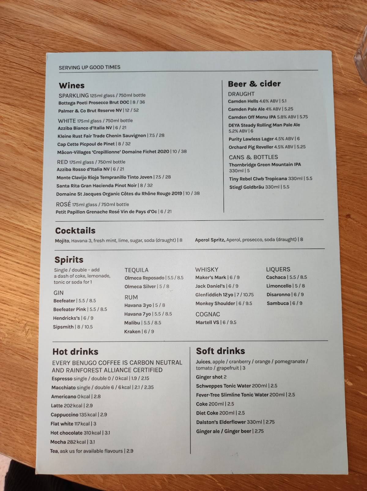 Menu at Benugo Bar & Kitchen at Warwick Arts Centre, Coventry