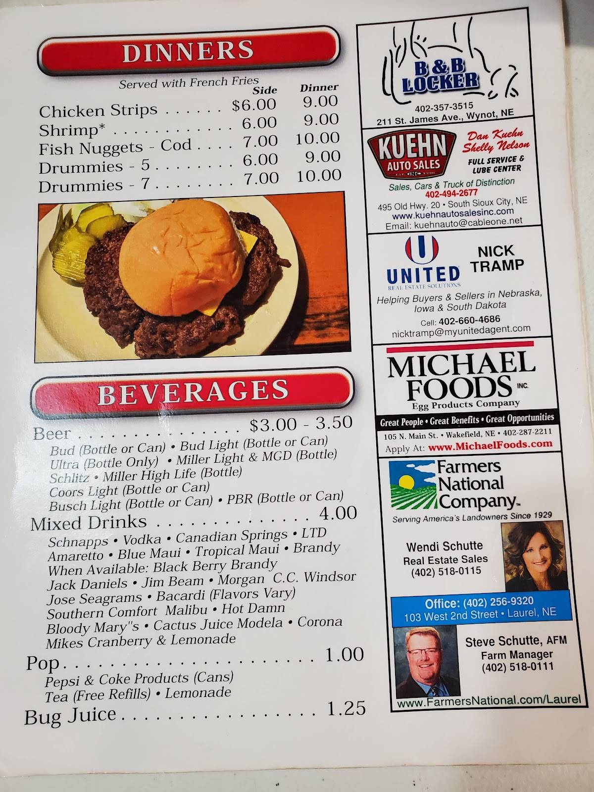 Menu at Bob's Bar and Grill, Martinsburg