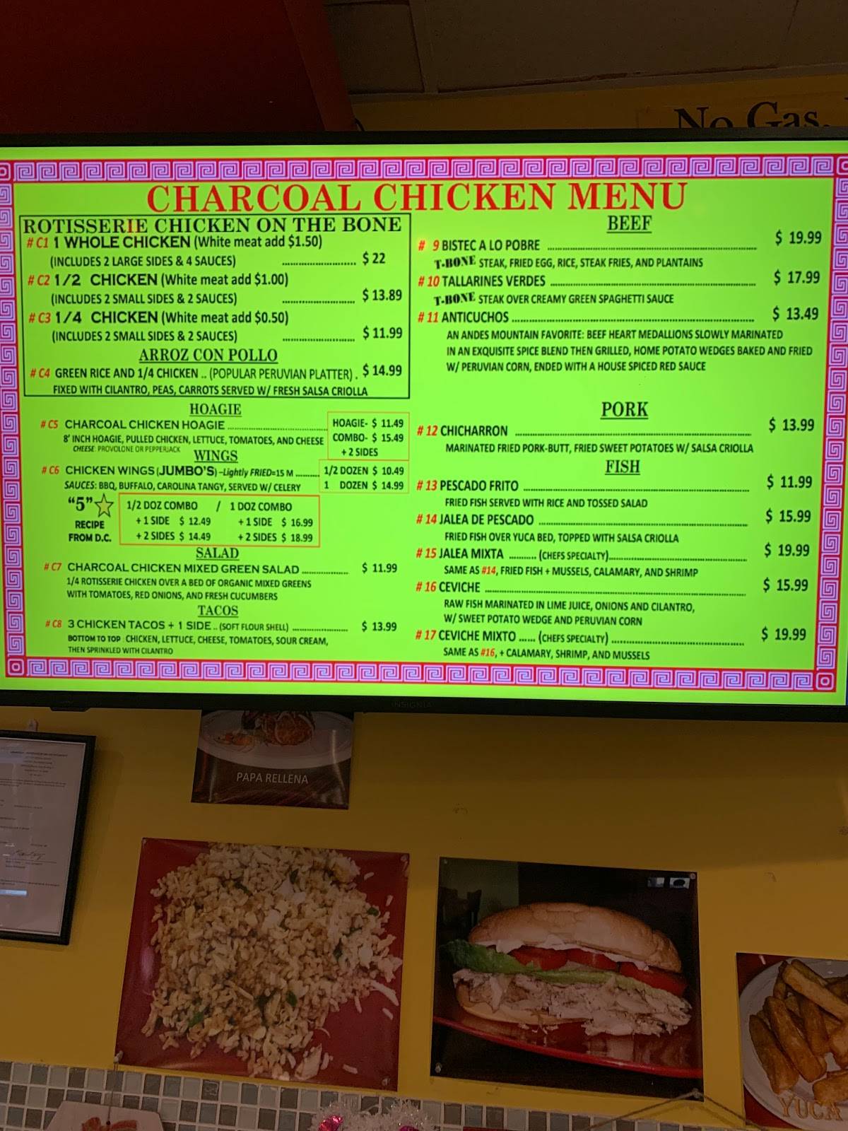 Menu at CHARCOAL CHICKEN Pollo A La Brasa restaurant, Virginia Beach