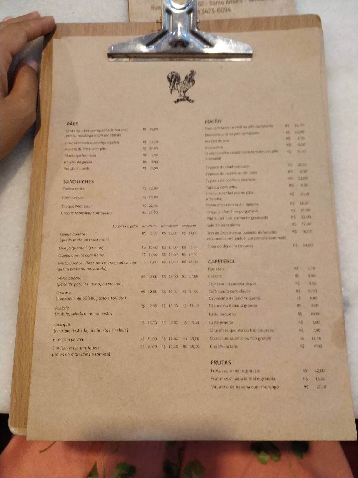 Menu em Galo Padeiro café, Recife, R. Cap. Lima
