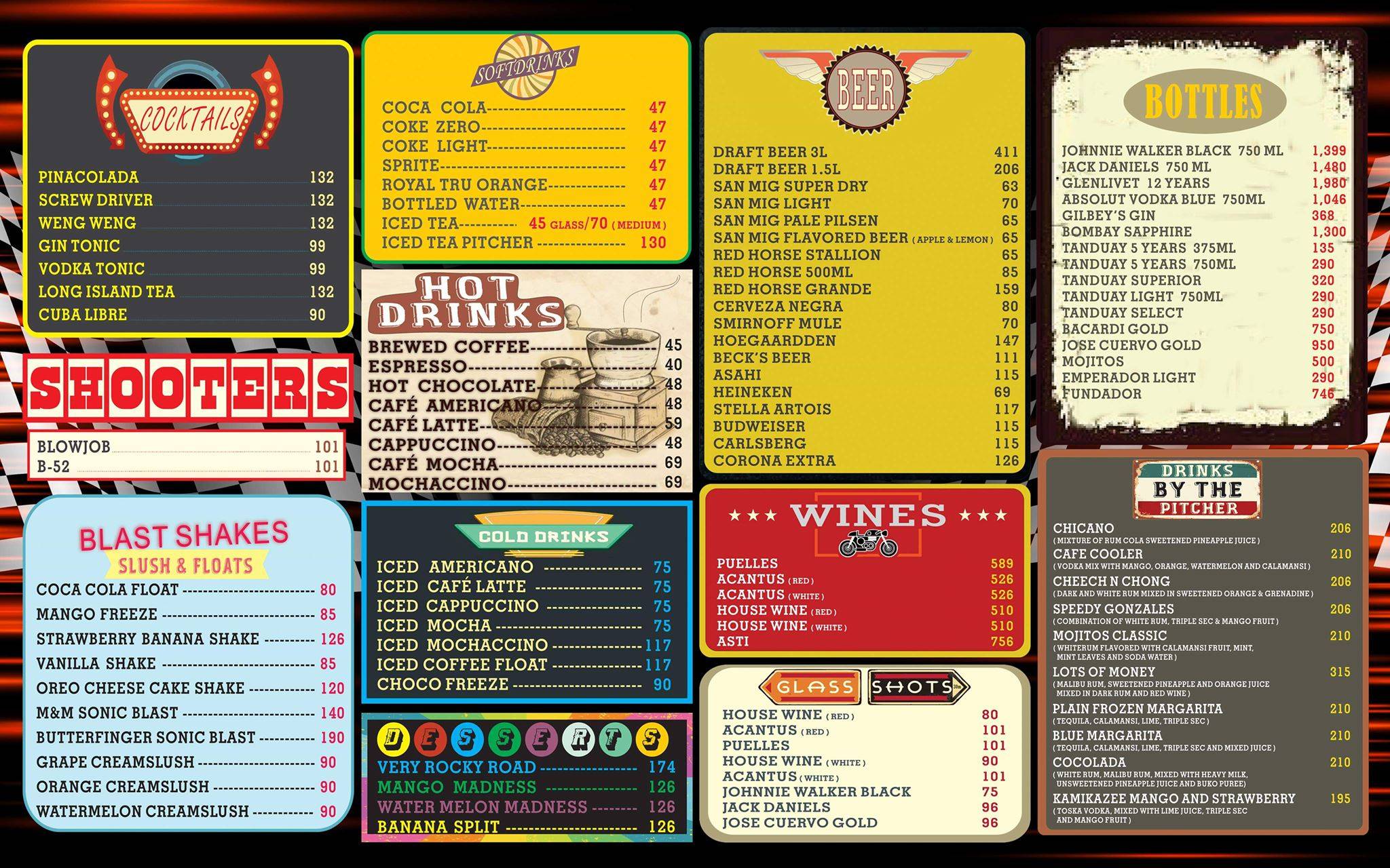 Menu at Cafe Racer Diner, Dumaguete