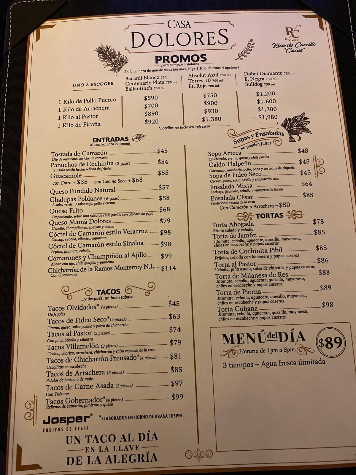 Carta del restaurante Casa Dolores Av. Chapultepec, Guadalajara