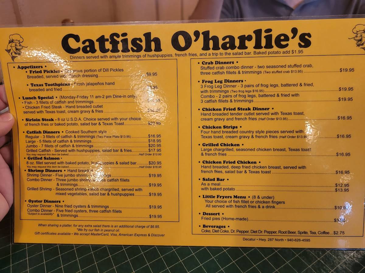 Menu at Catfish O'Harlies restaurant, Decatur