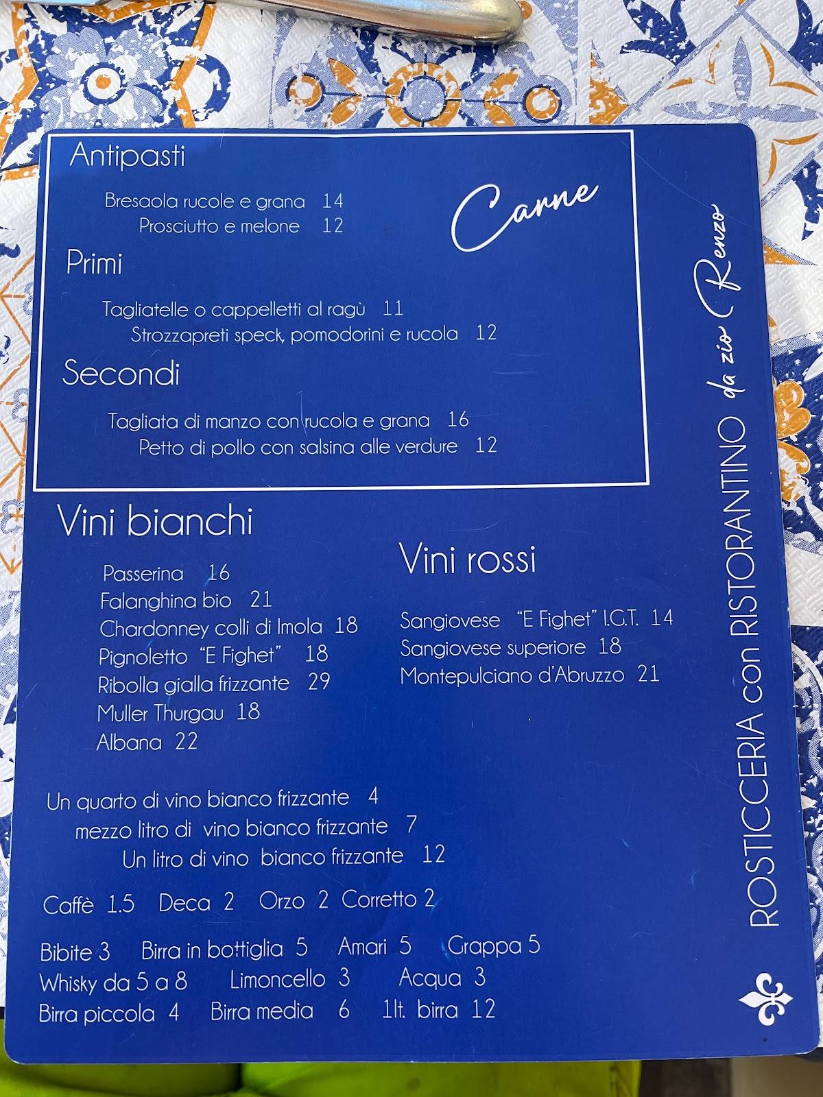 Carta de Rosticceria con ristorantino Da Renzo, Cervia