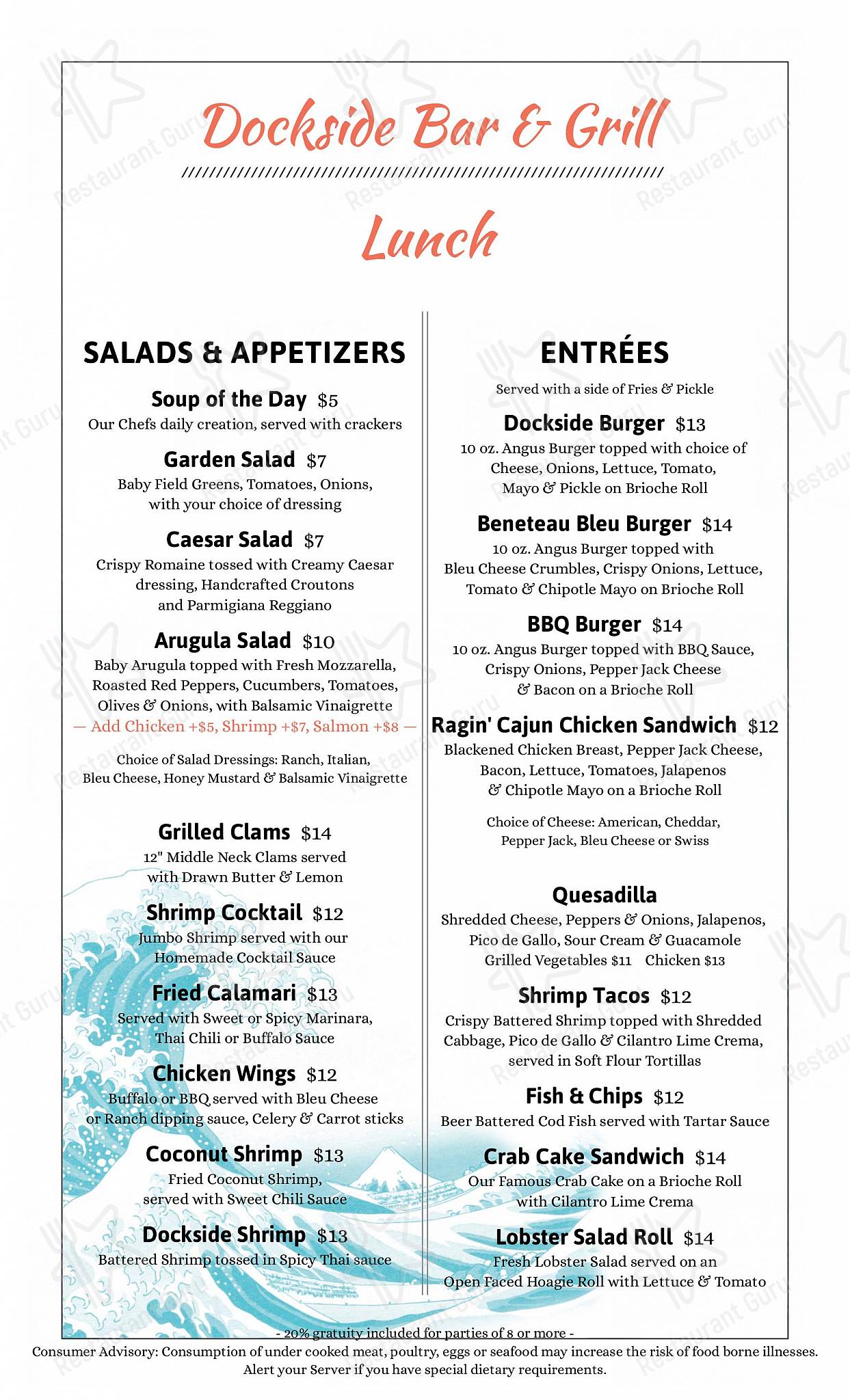 Menu at Clarks Landing Dockside Bar & Grill, Point Pleasant