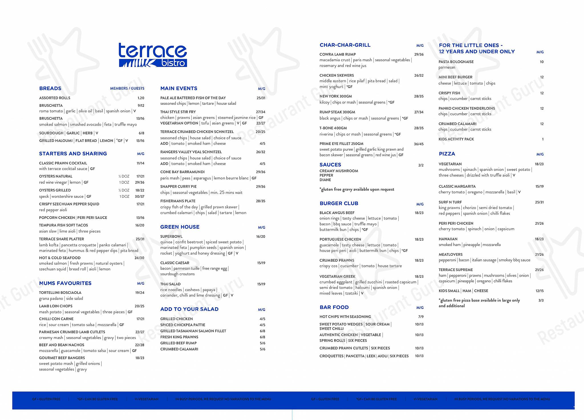 Menu at Club Central Menai, Menai