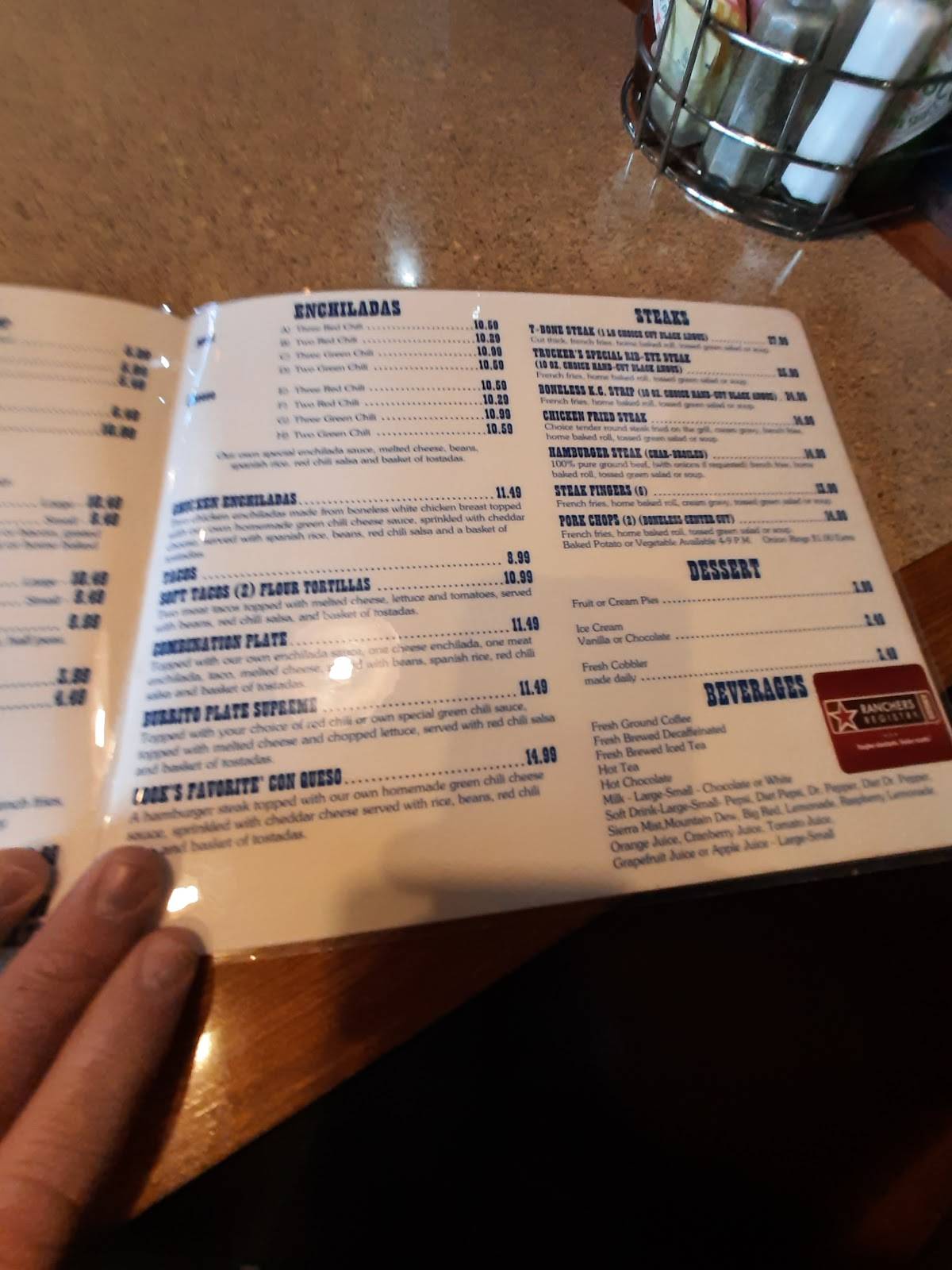 Menu at Cook's Restaurant, Clovis