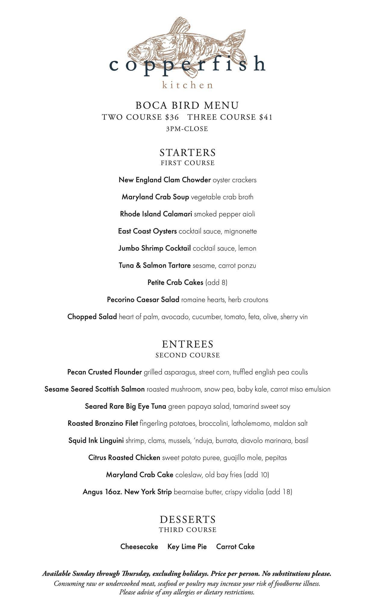 Menu at Copperfish Kitchen restaurant, Boca Raton