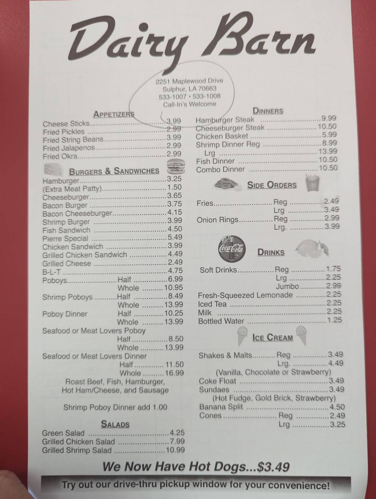 Menu at Dairy Barn, Sulphur, Maplewood Dr