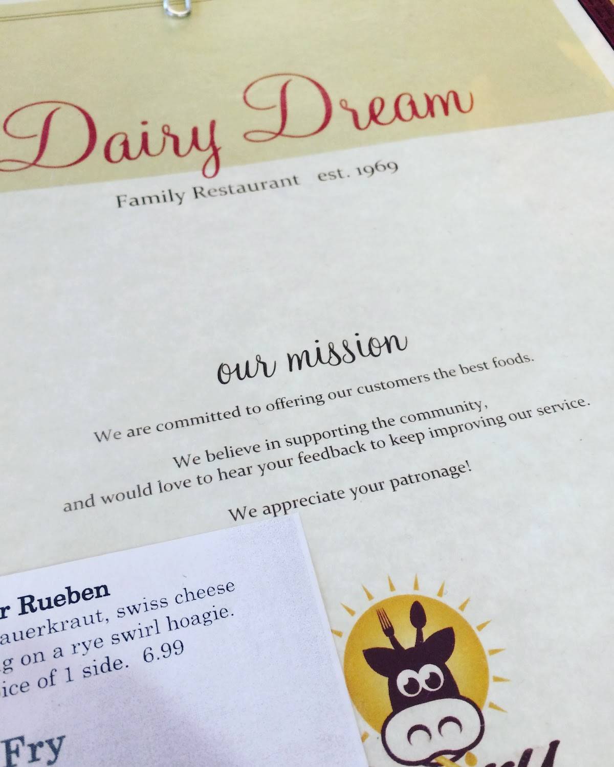 Menu at Dairy Dream restaurant, Bulls Gap, 271 Highway 11 E