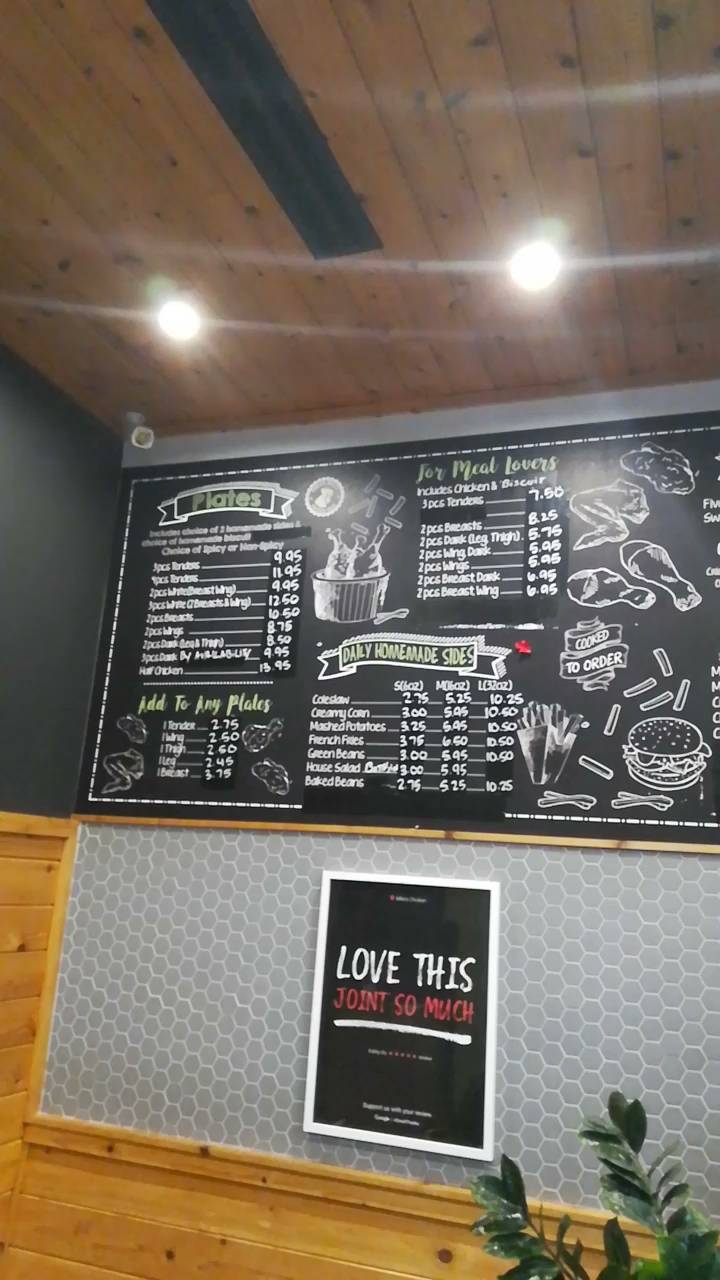 Menu at Mike's Chicken restaurant, Dallas, Maple Ave