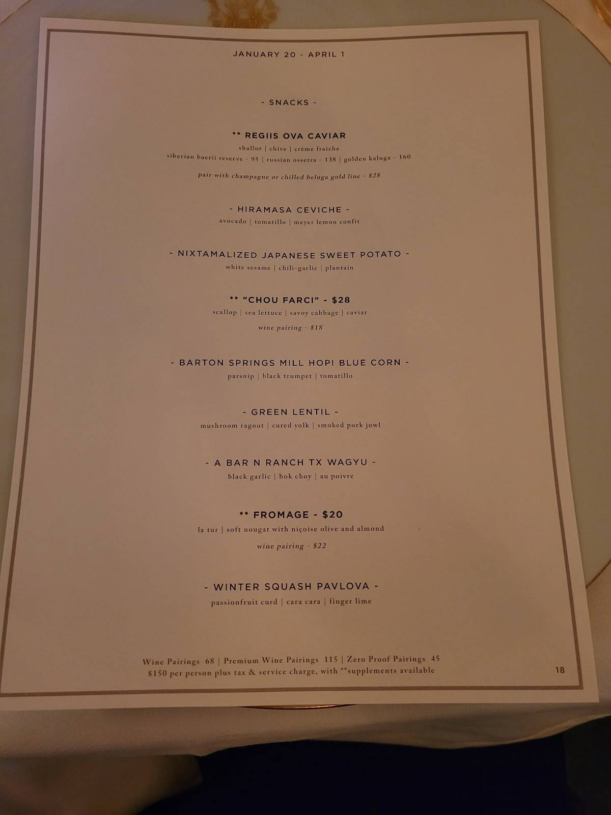 Menu at The French Room restaurant, Dallas, Commerce St