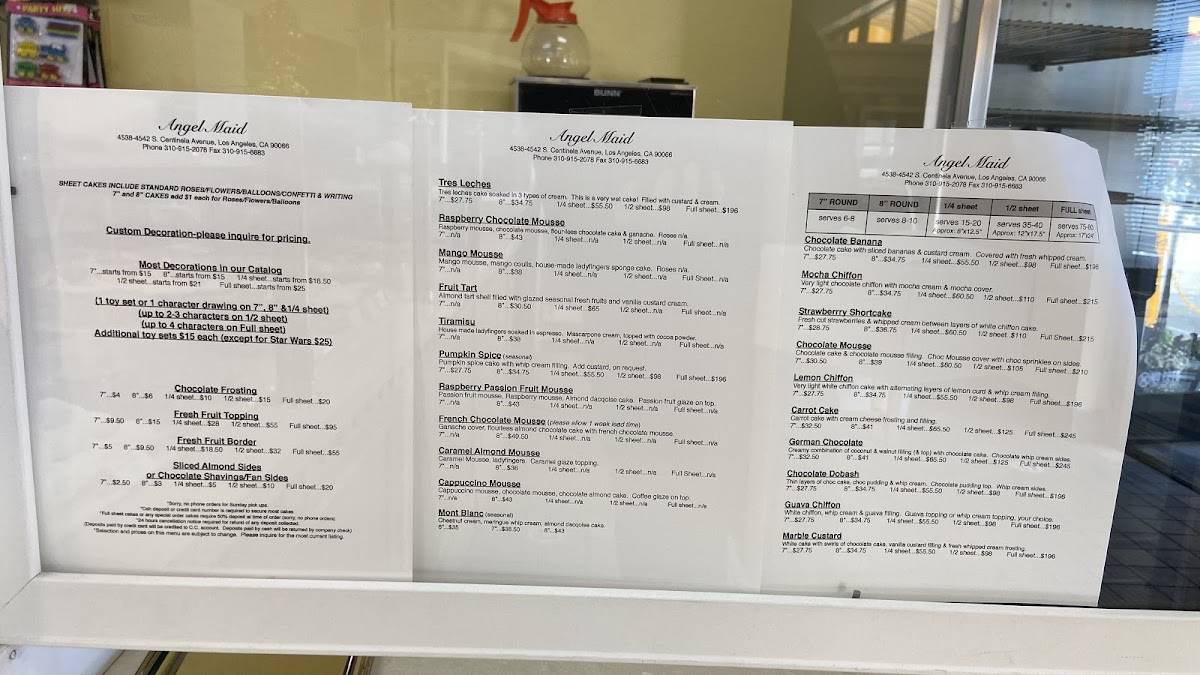 Menu at Angel Maid Bakery, Los Angeles