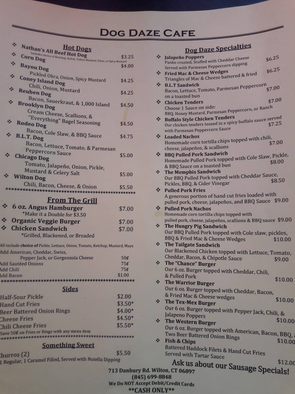 Menu at Dog Daze Cafe, Wilton