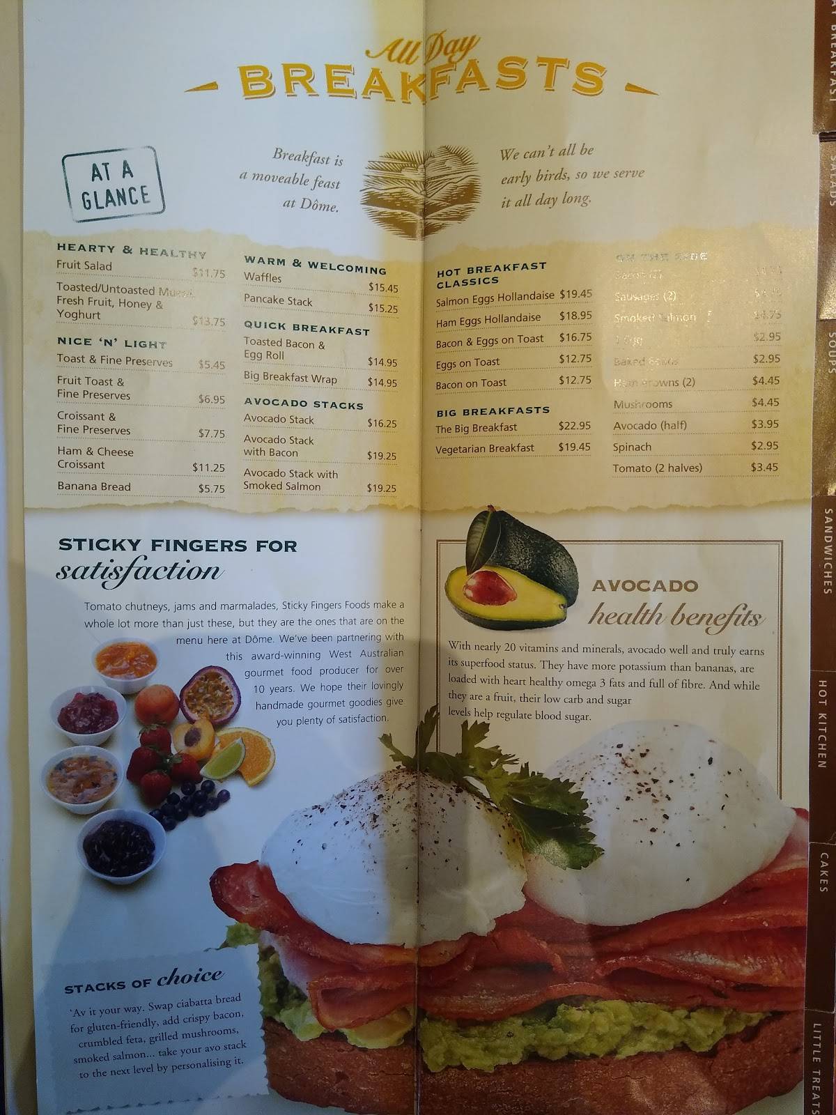 Menu at Dôme Café restaurant, Esperance