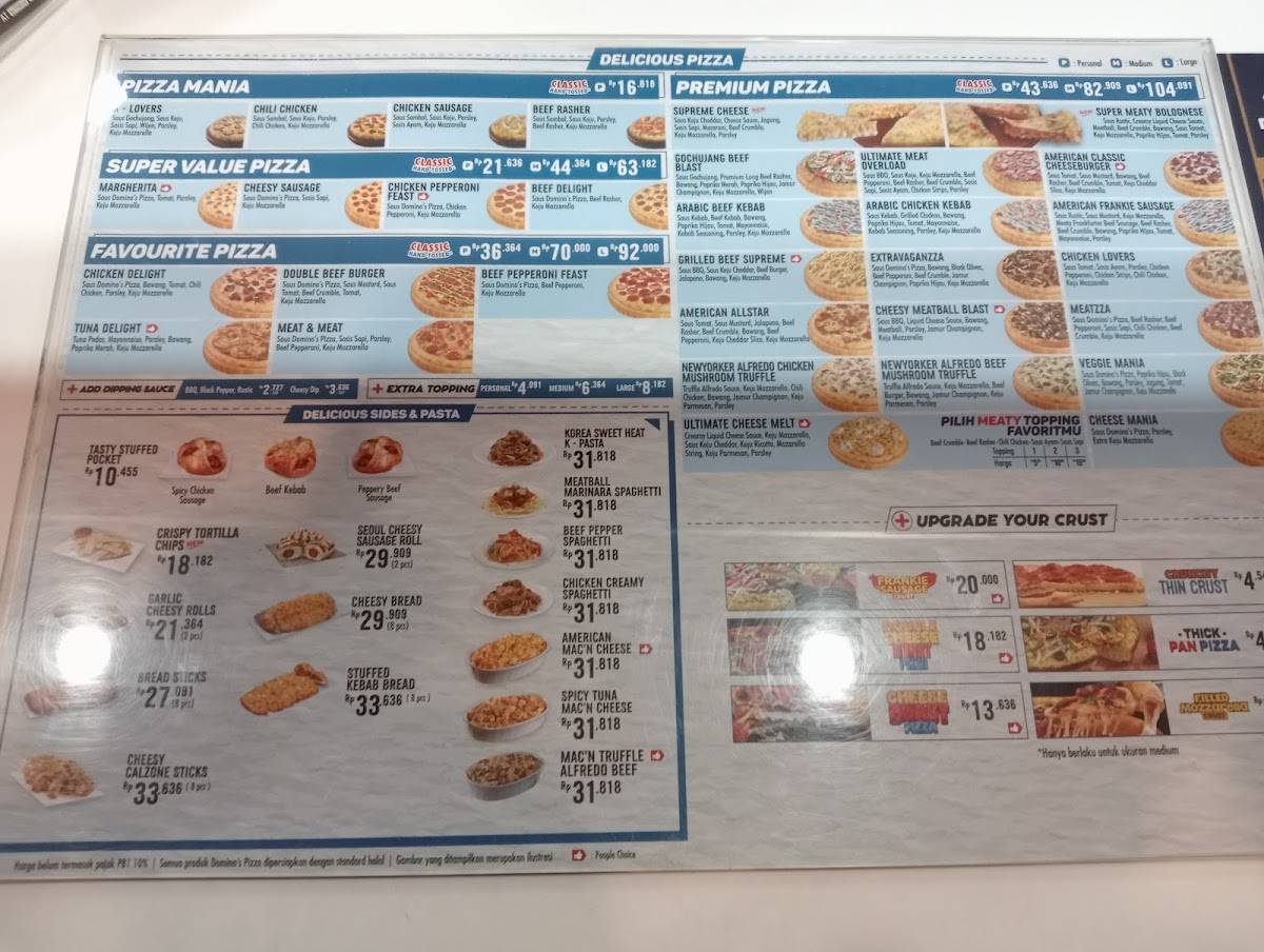 Menu at Domino's Pizza restaurant, Katapang