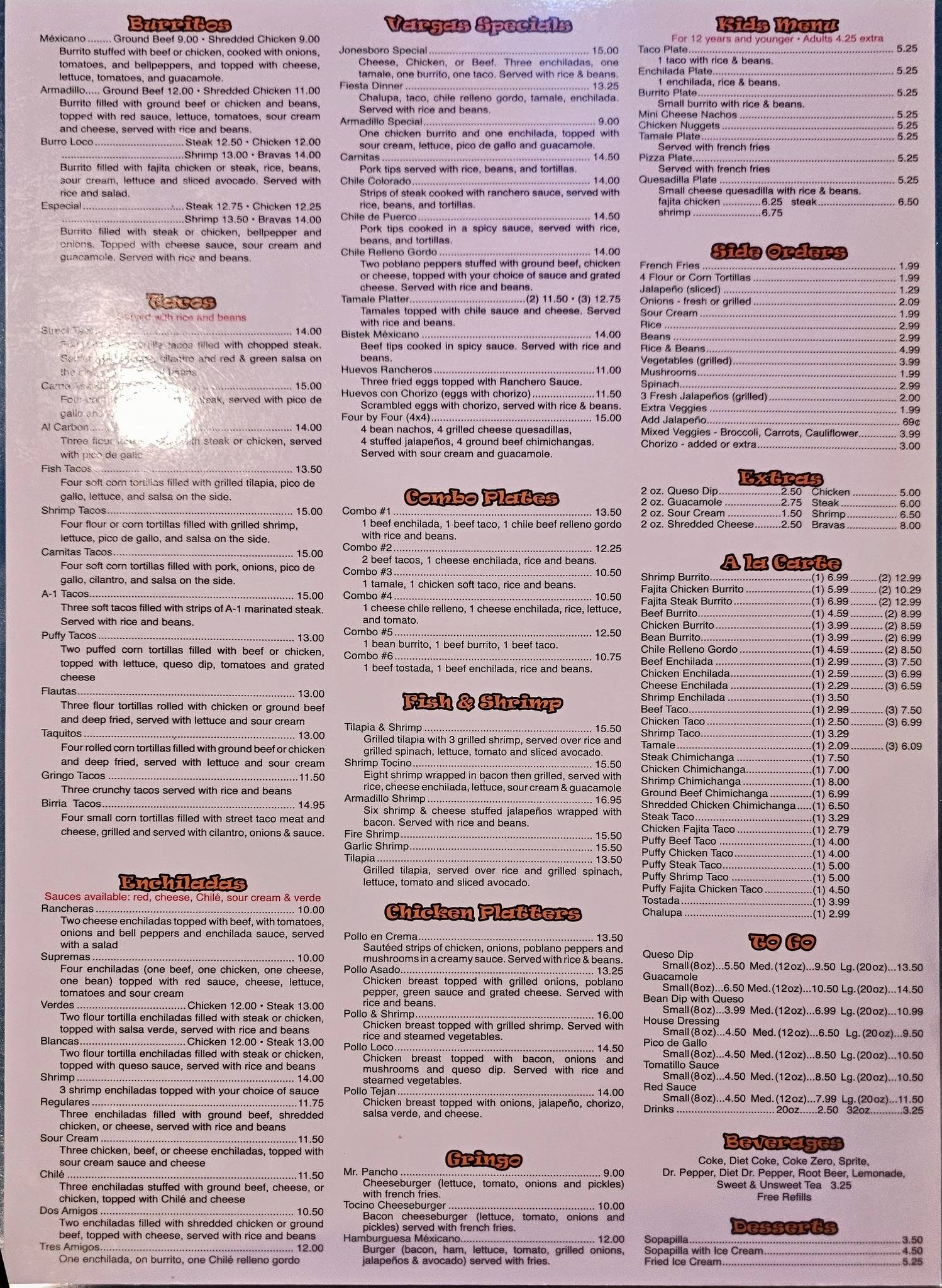 Menu at EL ARMADILLO GRILL restaurant, Jonesboro