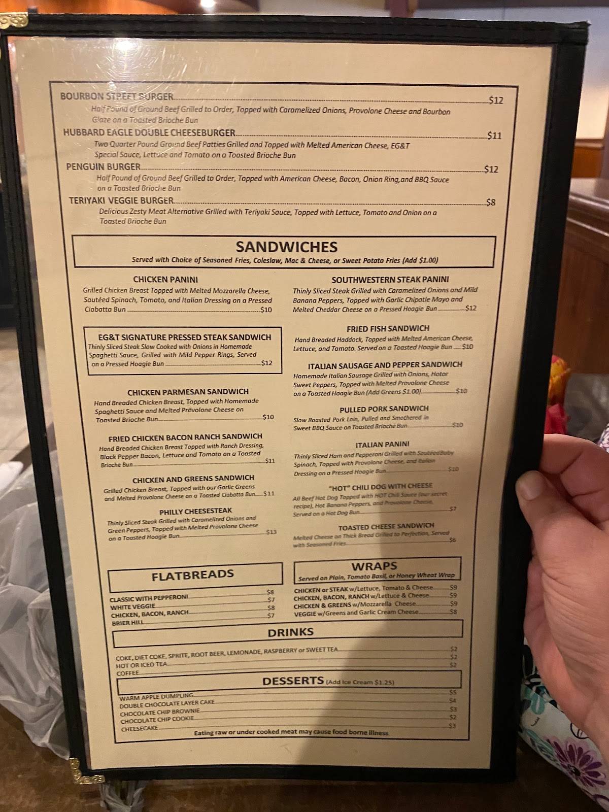 Menu at Eagle Grille & Tavern restaurant, Hubbard