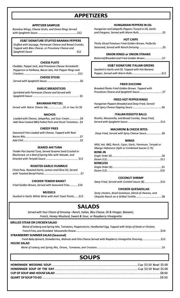 Menu at Eagle Grille & Tavern restaurant, Hubbard
