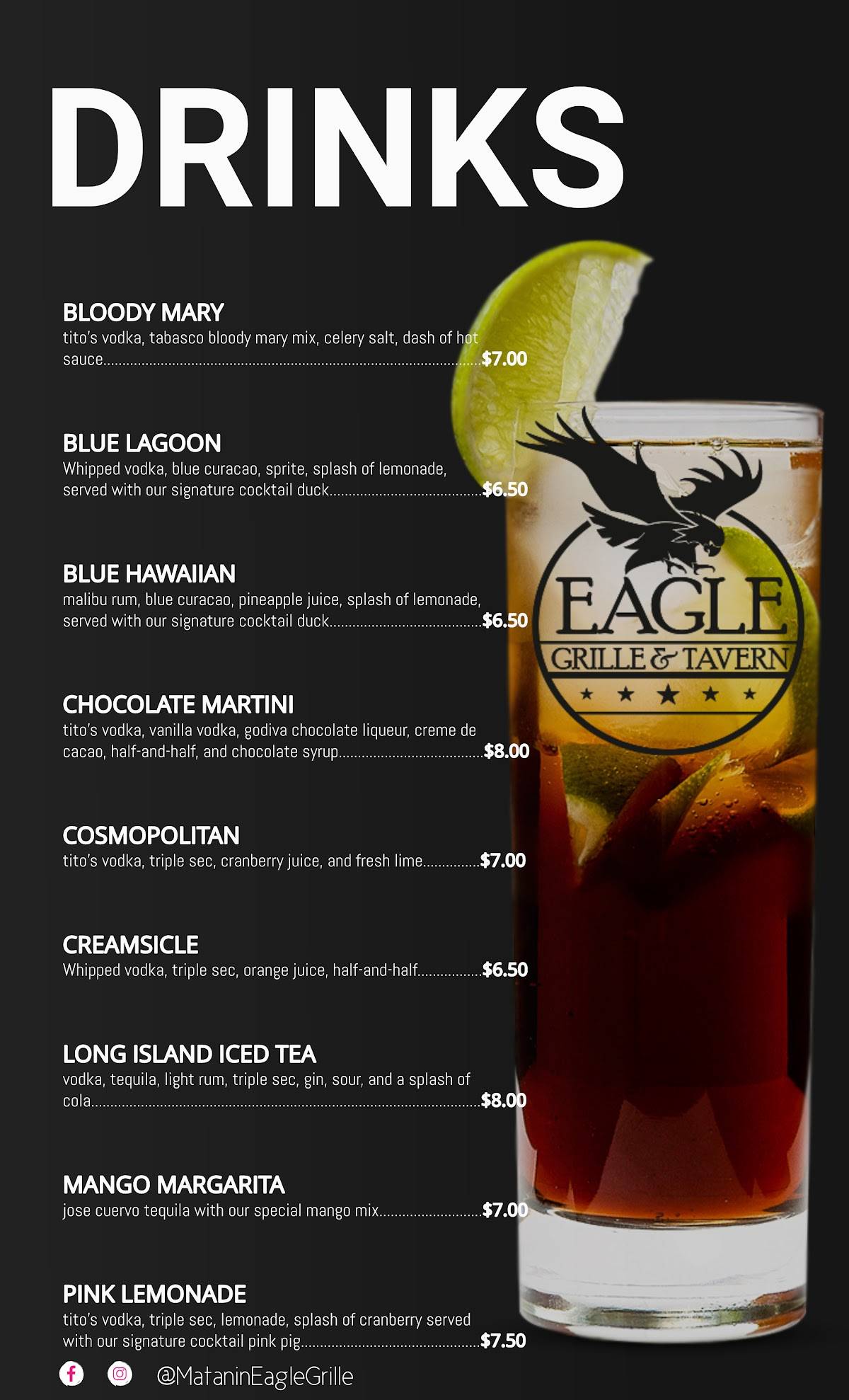 Menu at Eagle Grille & Tavern restaurant, Hubbard