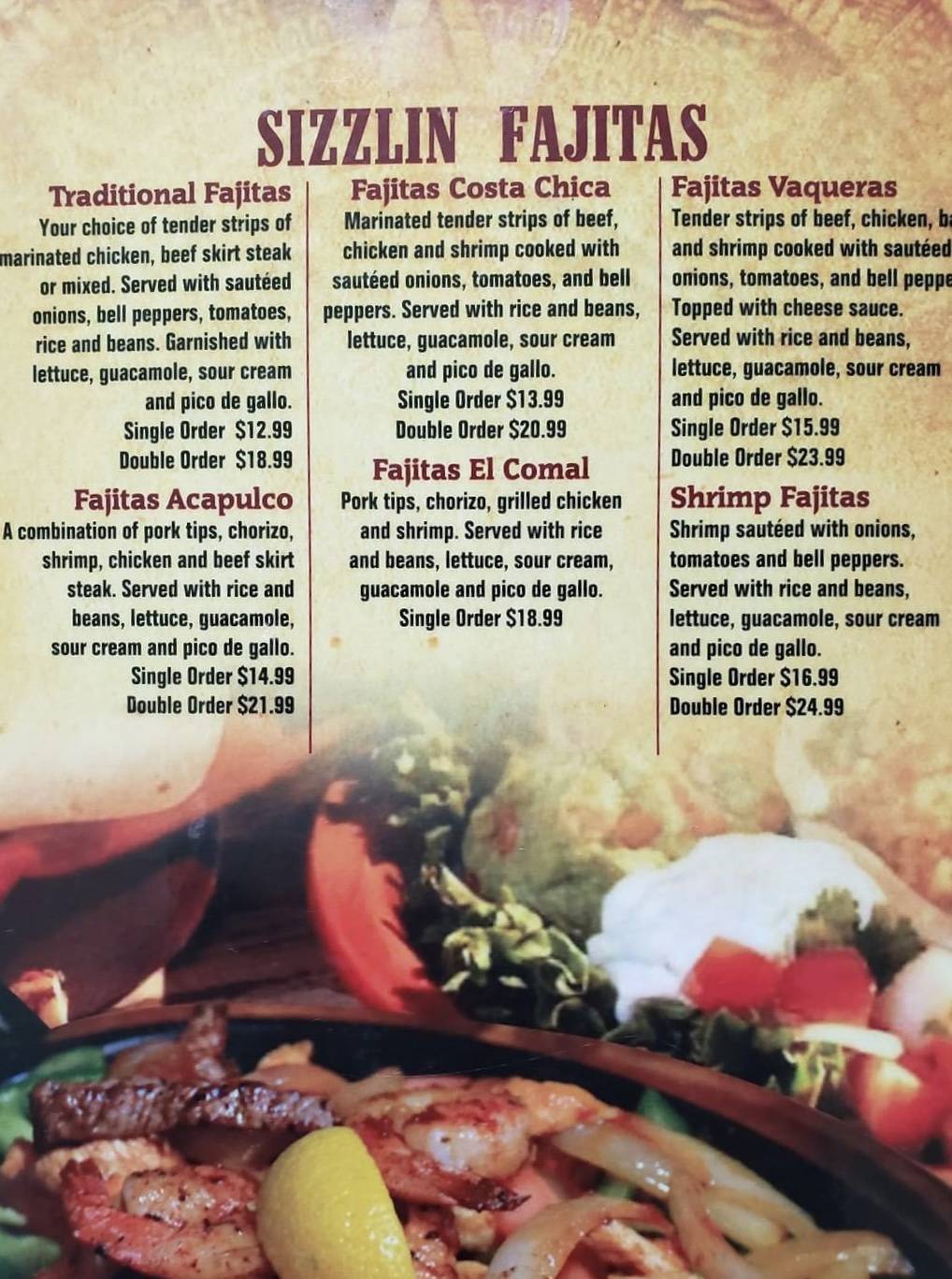 Menu at El Ranchero restaurant, Spencer