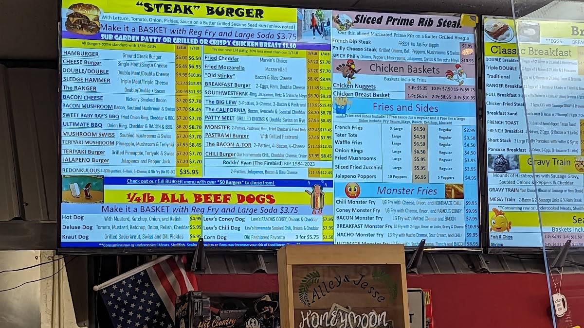 Menu at Lew's DriveIn restaurant, Estacada