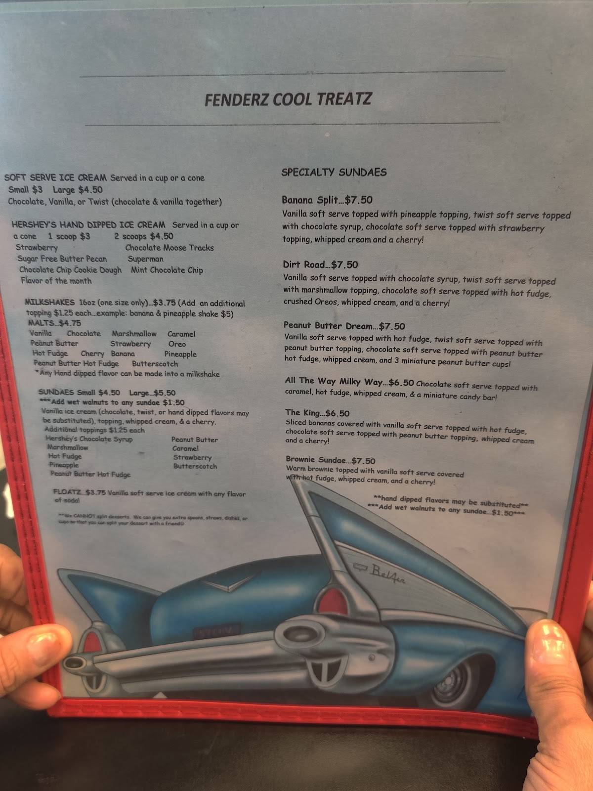 Menu at Fenderz Drive In restaurant, Collinsville