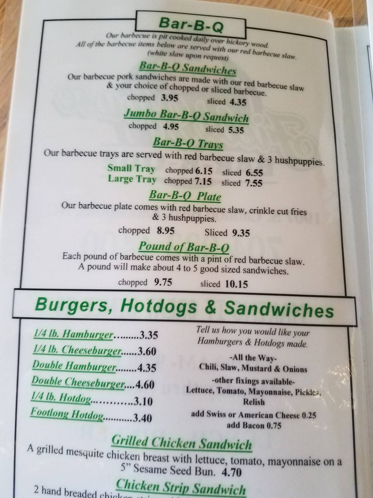 Menu at Field House BBQ, Kannapolis